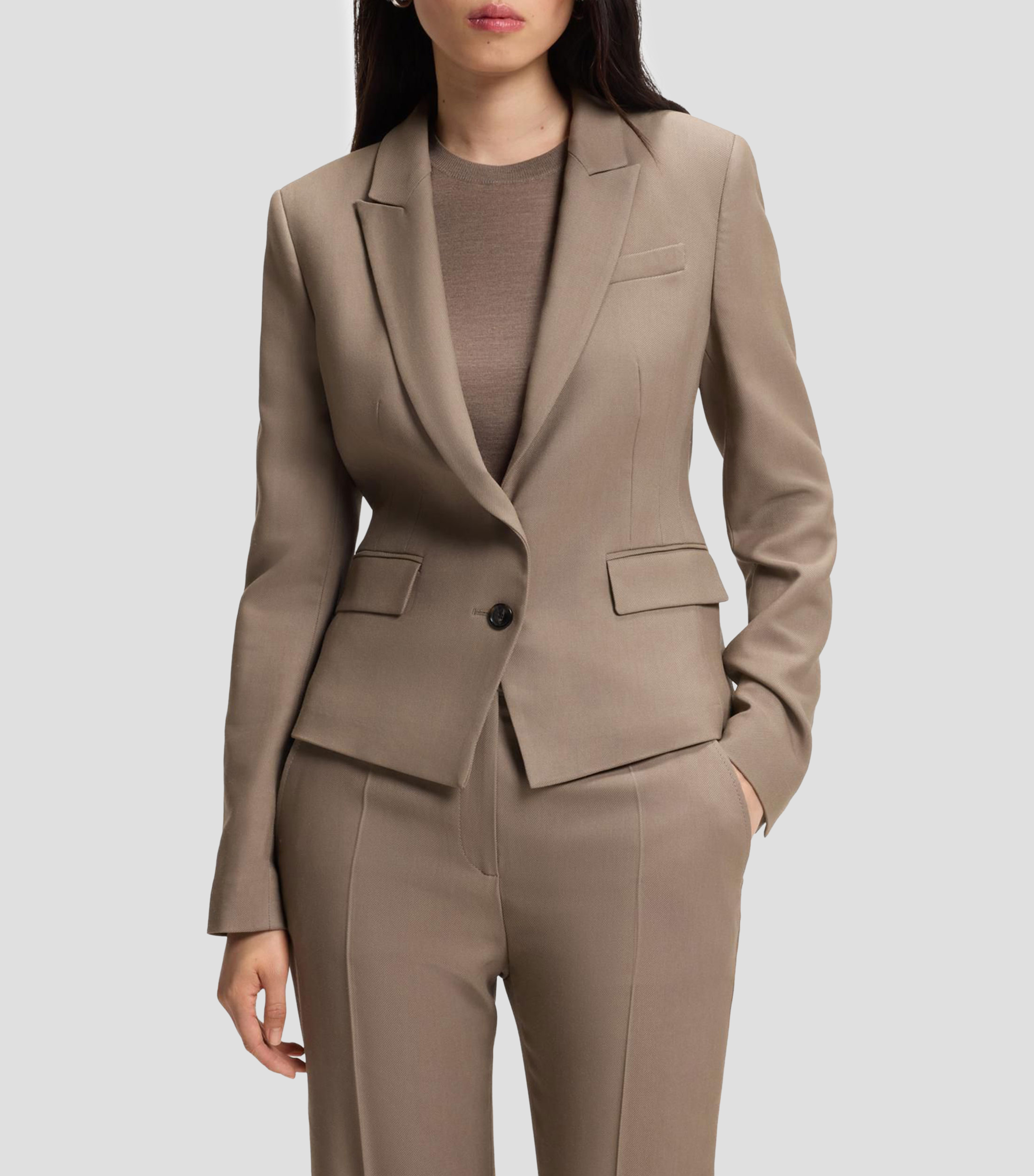 Saco slim de tejido de gabardina elástico Mujer